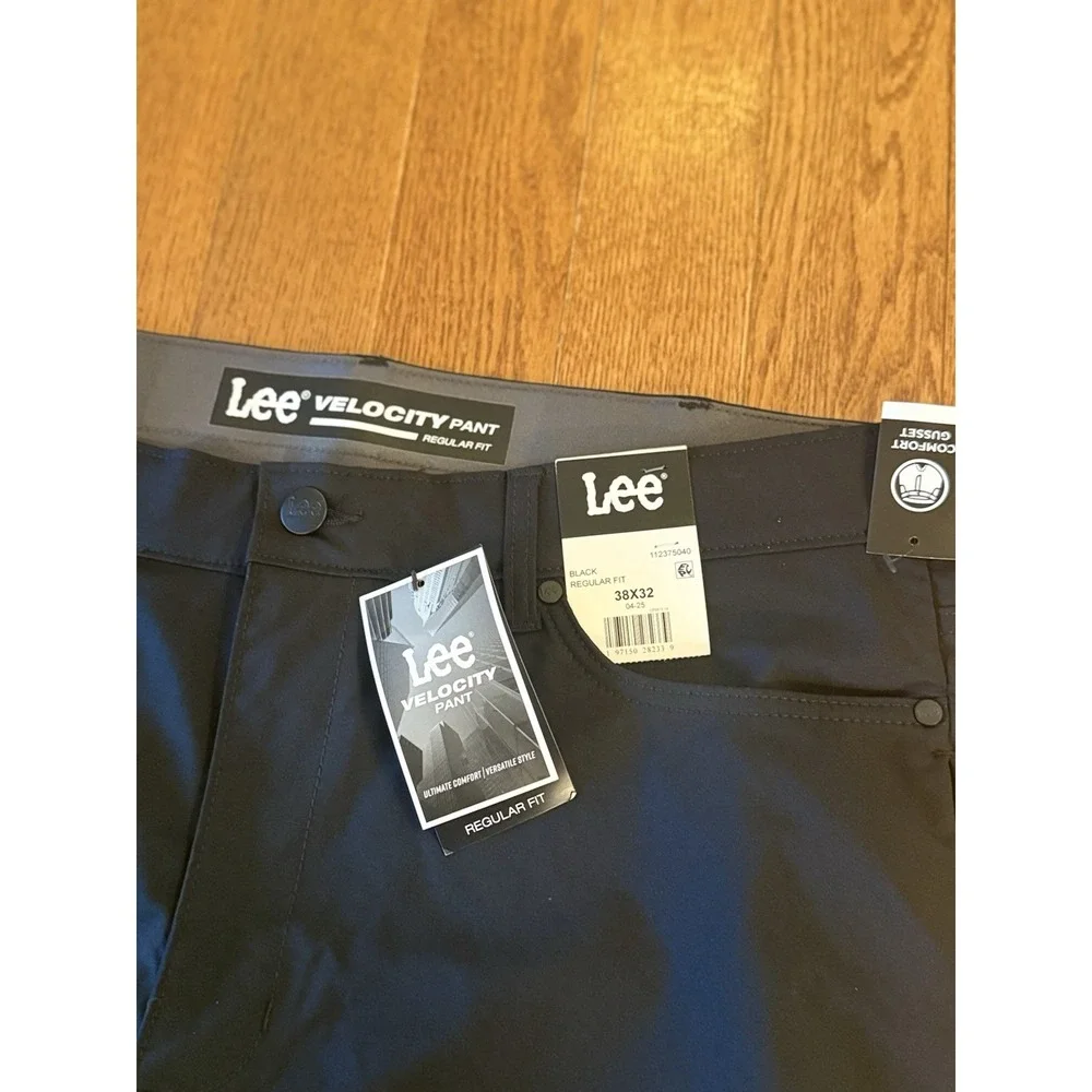 NWT Lee Men's Velocity Pant 38x32 Regular Fit W/ Comfort Band Black Golf Casual